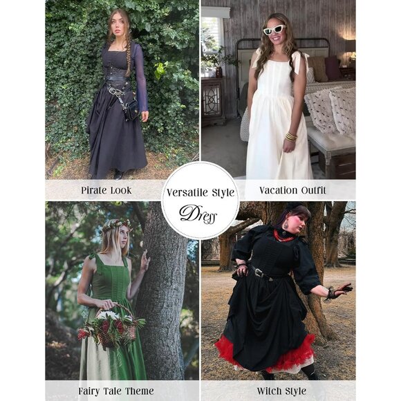 Women Corset Dress Square Neck Cottagecore Fishbone A-Line Sundress - Picture 5 of 9